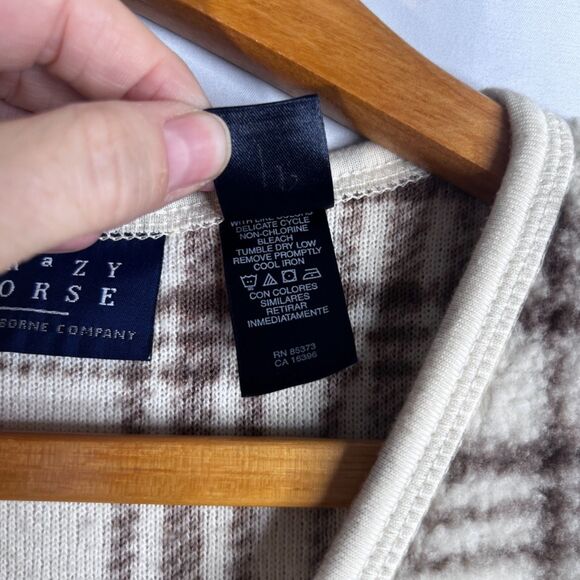 Crazy Horse Fleece Sleeveless Plaid Zip Up Vest Layering Fall Preppy Size Large - Picture 7 of 8